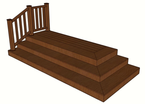 Уличная лестница Экодекинг Техно длинная с 3 ступенями и с 2 секциями ограждения